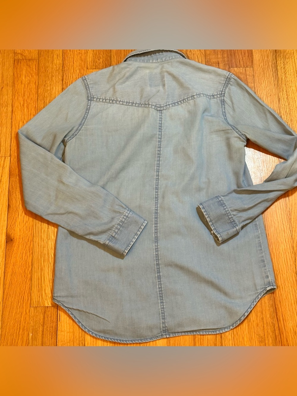 American Eagle Boyfriend Fit Pearl Snap Light Chambray Denim Shirt Sz XS (v) - Picture 12 of 13